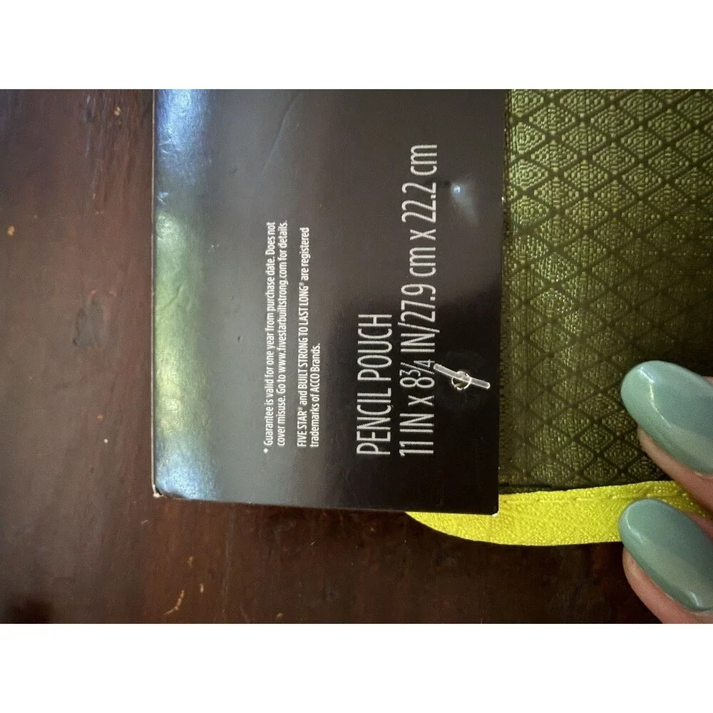 MEAD FIVE STAR Durashield Pen Pencil Pouch for Binder Zippered Green NEW - Bonus